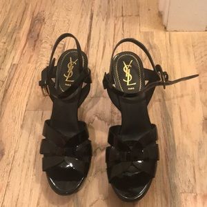 Black YSL high heels style: Tribute